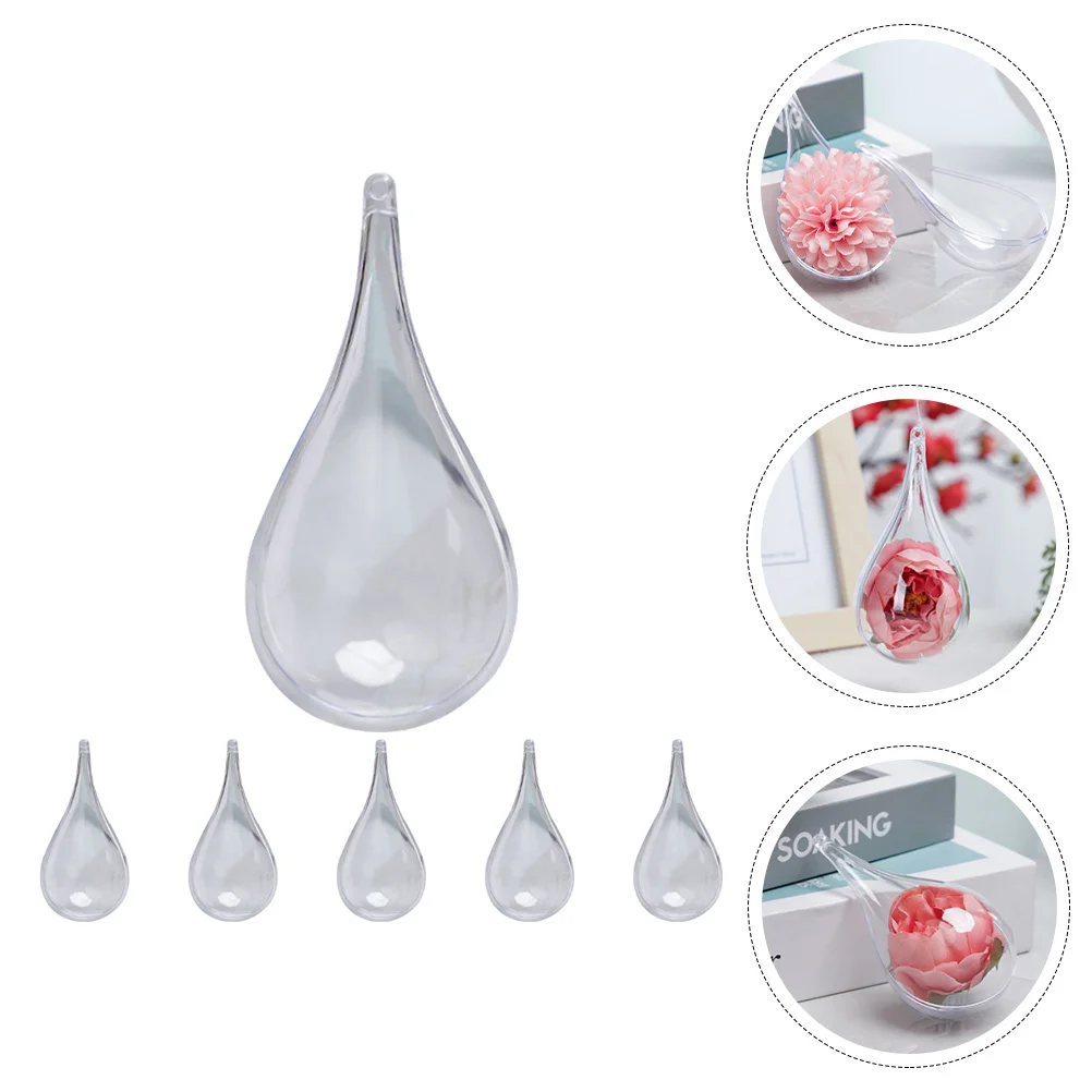 6 Pcs Water Drop Decoration Fillable Ornaments Ball Plastic Hanging Christmas Baubles Clear for Crafts