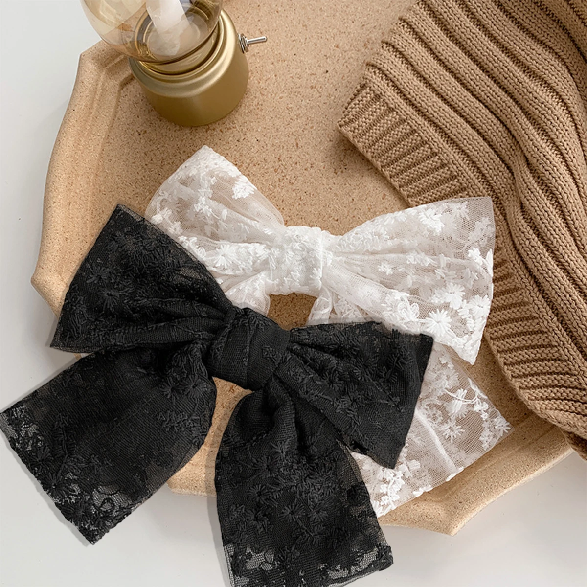 مشبك شعر على شكل فيونكة من الدانتيل، مطرز حلو وأنيق، مشبك زنبركي شريطي، مشبك شعر لأغطية الرأس للفتيات الشهيرة على الإنترنت #2