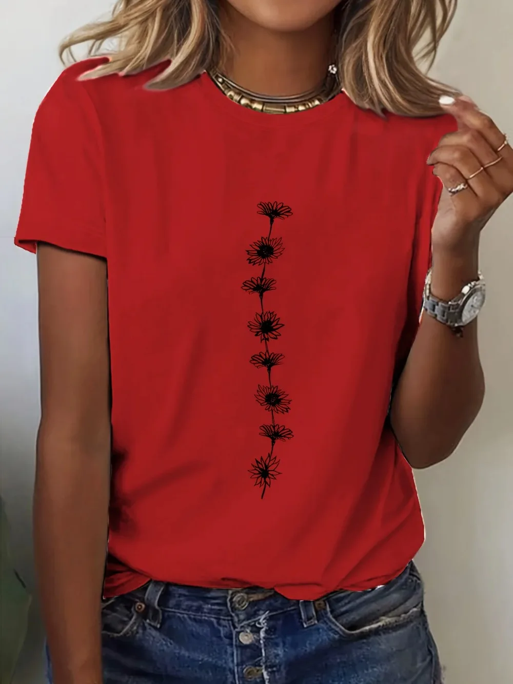 Damen Casual T-Shirt mit Sonnenblumen-Print, Kurzarm, Rundhalsausschnitt, Perfekt für Sommer, Casual Mode, Harajuku, Kawaii, Y2K Kleidung – Detail 10