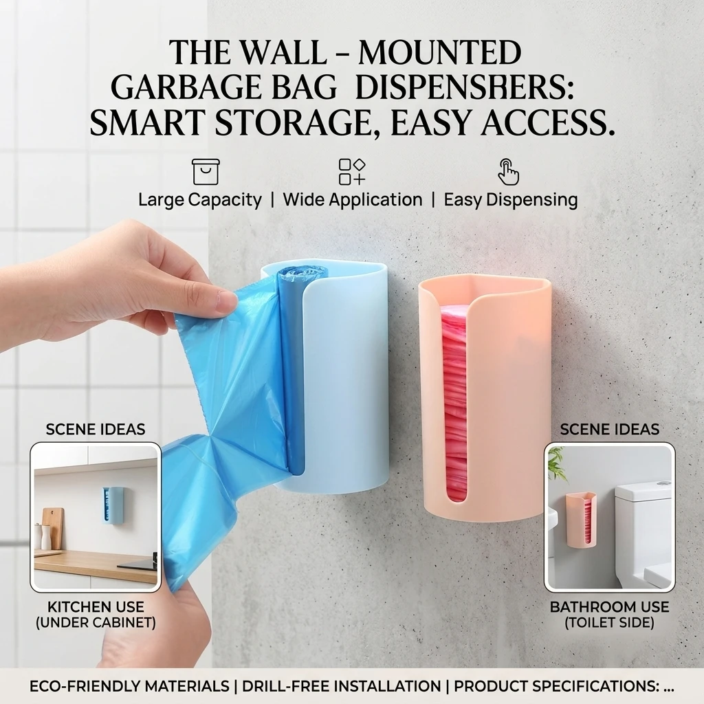 Wall Mounted Kitchen Garbage Bag Storage Box Creative Non-Perforated Plastic Bag Extractor Organizer for Home