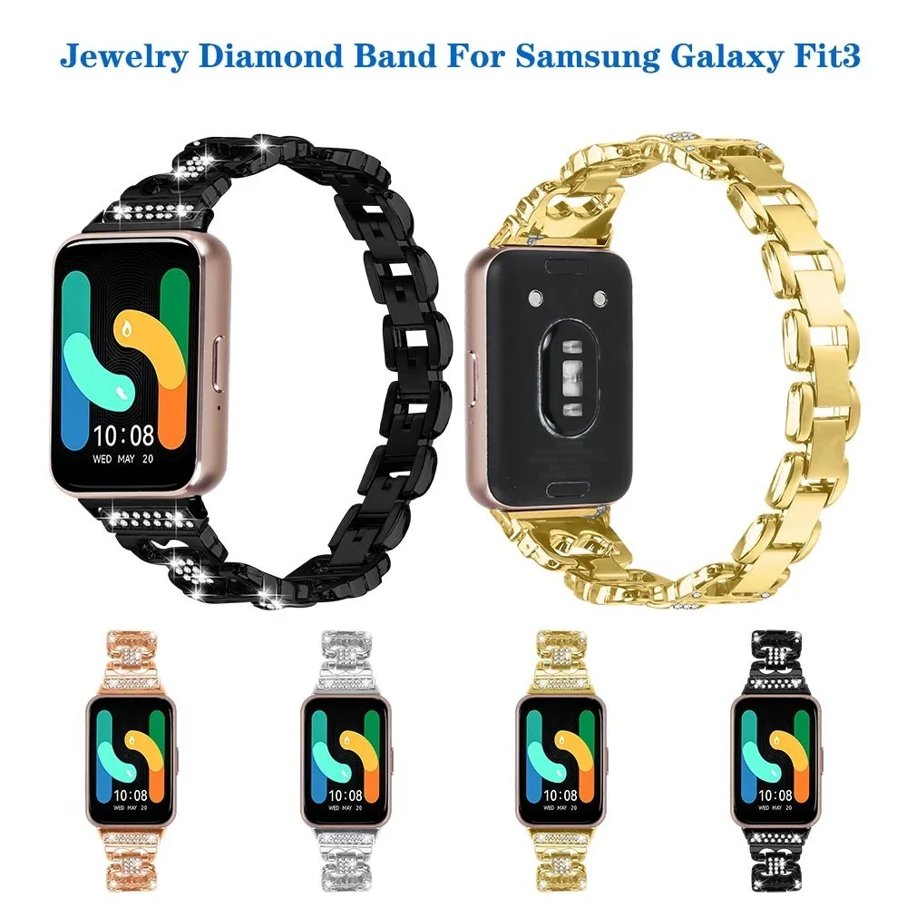 

Jewelry Diamond Band for Samsung Galaxy Fit3 Watch Strap Stainless Steel Metal Strap for Samsung Galaxy Fit3 Band Accessories