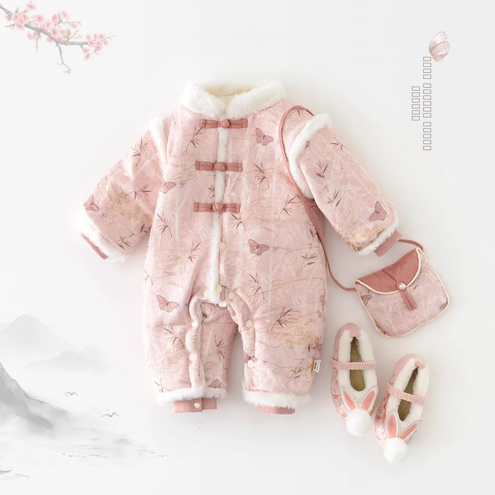 

Осенне-зимний утепленный комбинезон для девочек с высоким воротником, хлопковый, на подкладке, повседневная детская одежда