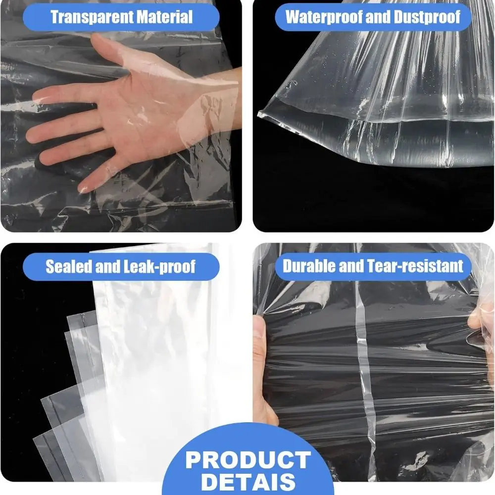 10 sacs de stockage plats à ouverture supérieure de qualité alimentaire, grands, réutilisables, en plastique épais, transparents, pour vêtements saisonniers