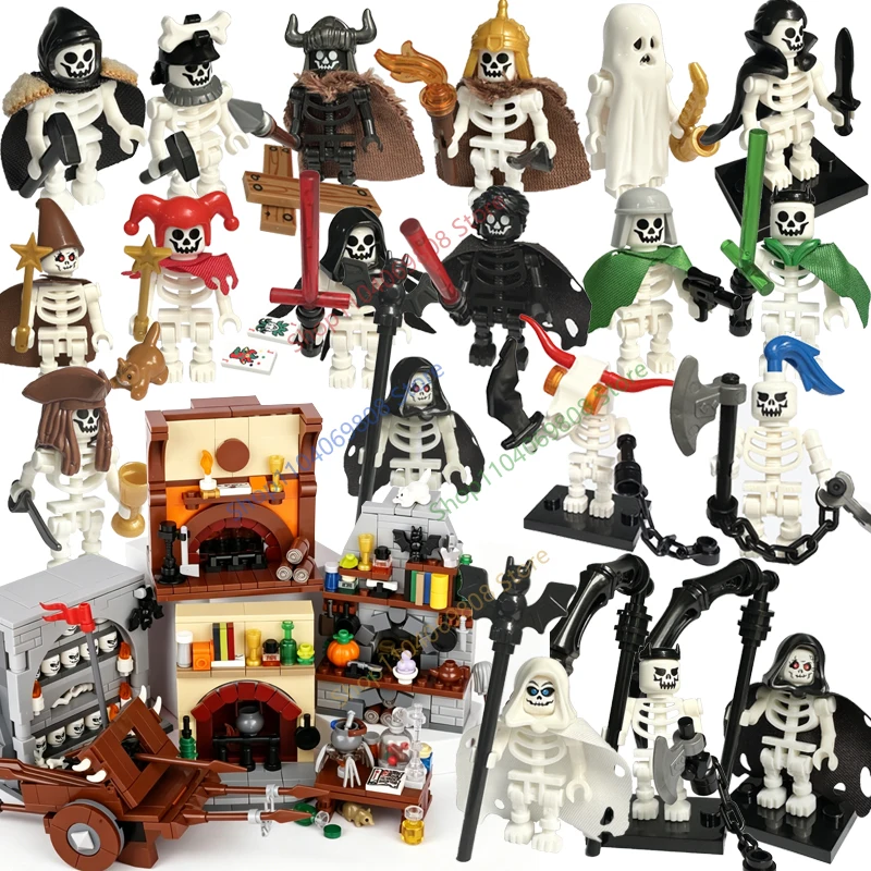 MOC Medieval Building Blocks Wizard Potion Studio House Knights Bedroom Table Furniture Kitchen Furniture Series Printed Toys