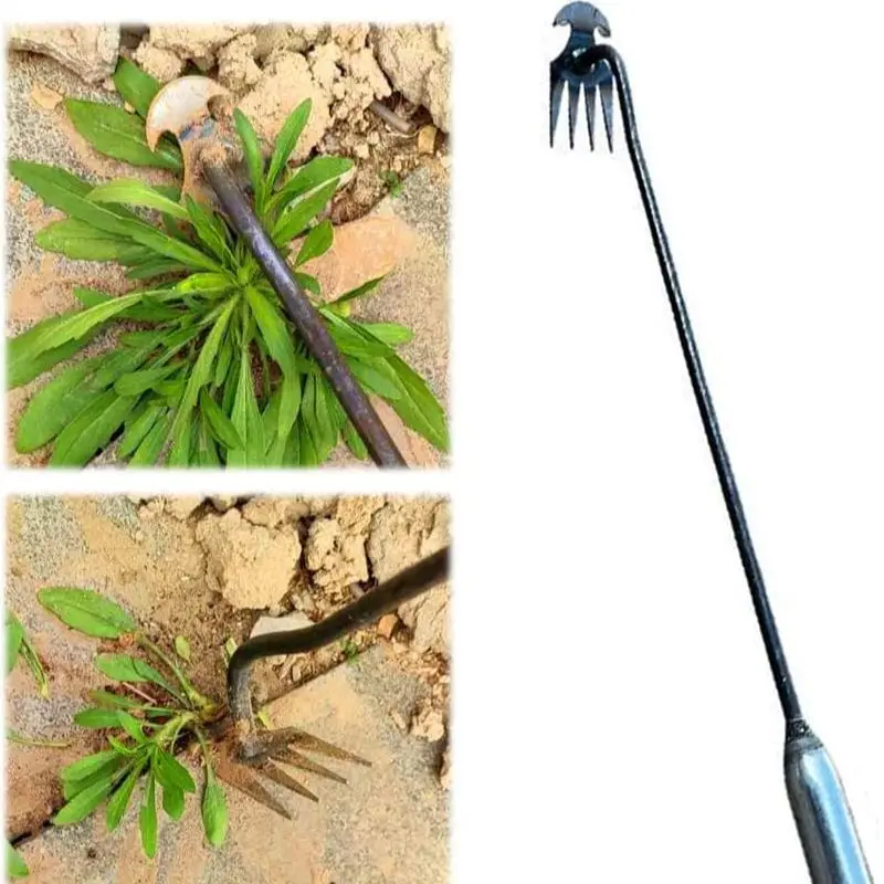 2023 New Weeding Artifact Uprooting Weeding Tool, Premium Manganese Steel Forged Weed Puller 4 Teeth Dual Purpose Weeder