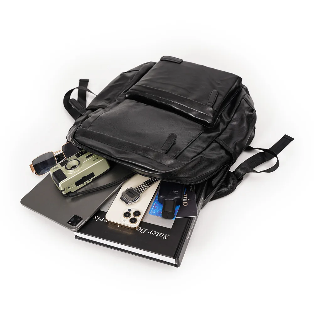 Retro-Mode-Rucksack für Herren, weicher PU-Leder-Rucksack, männliche Computertasche, modischer Reise- und Camping-Rucksack, Schultaschen für Studenten – Detail 17