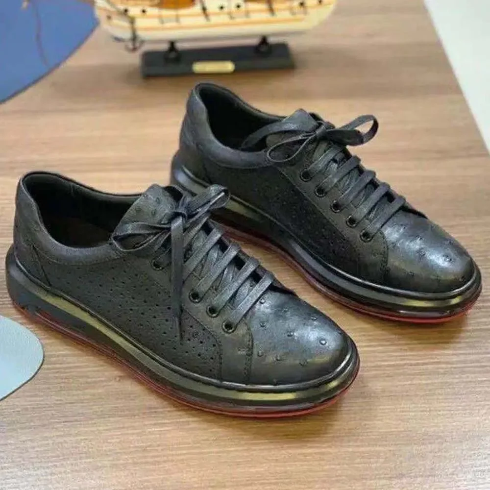 hexiaofengdedian men ostrich leather shoes men strich shoes lerisure shoes