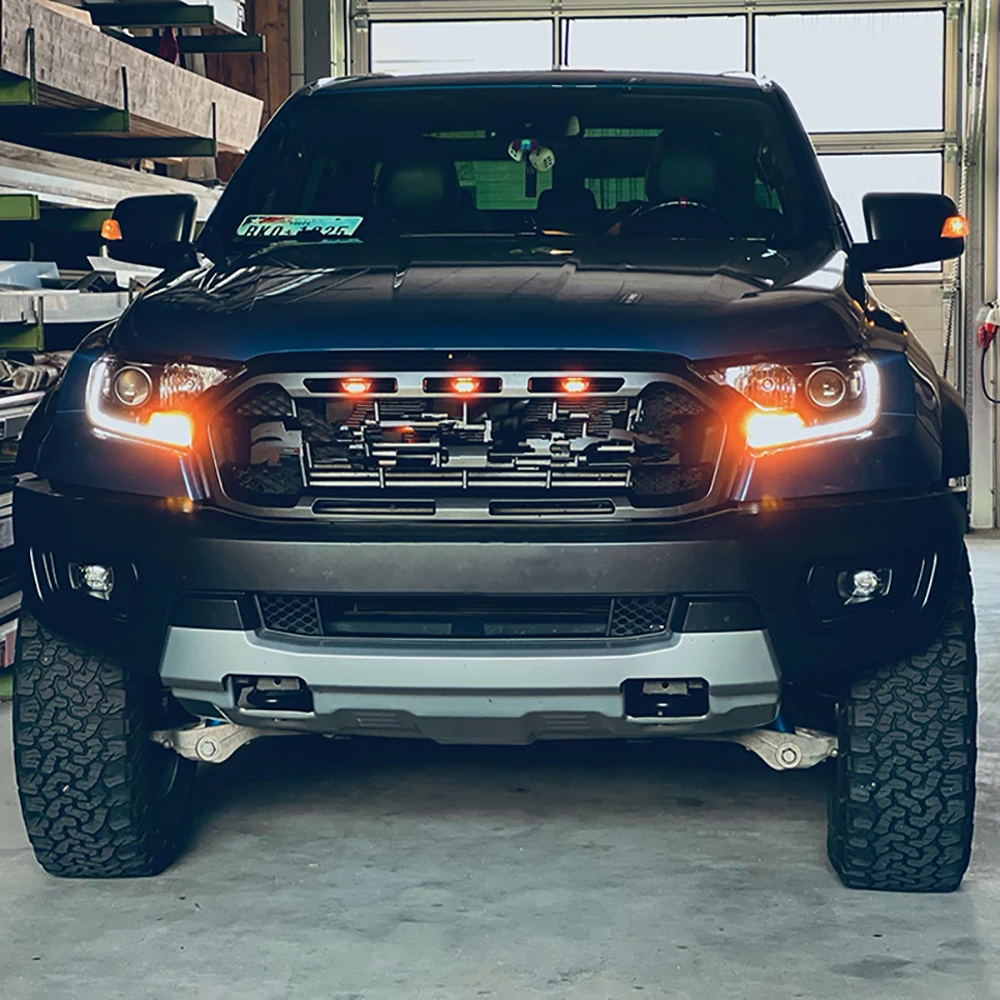 Grille samochodowe bursztynowe oświetlenie LED Bar 19RR Plug and Play Raptor styl 3 lampa LED z osłoną zestaw oświetleniowy dla Ford Ranger 2019