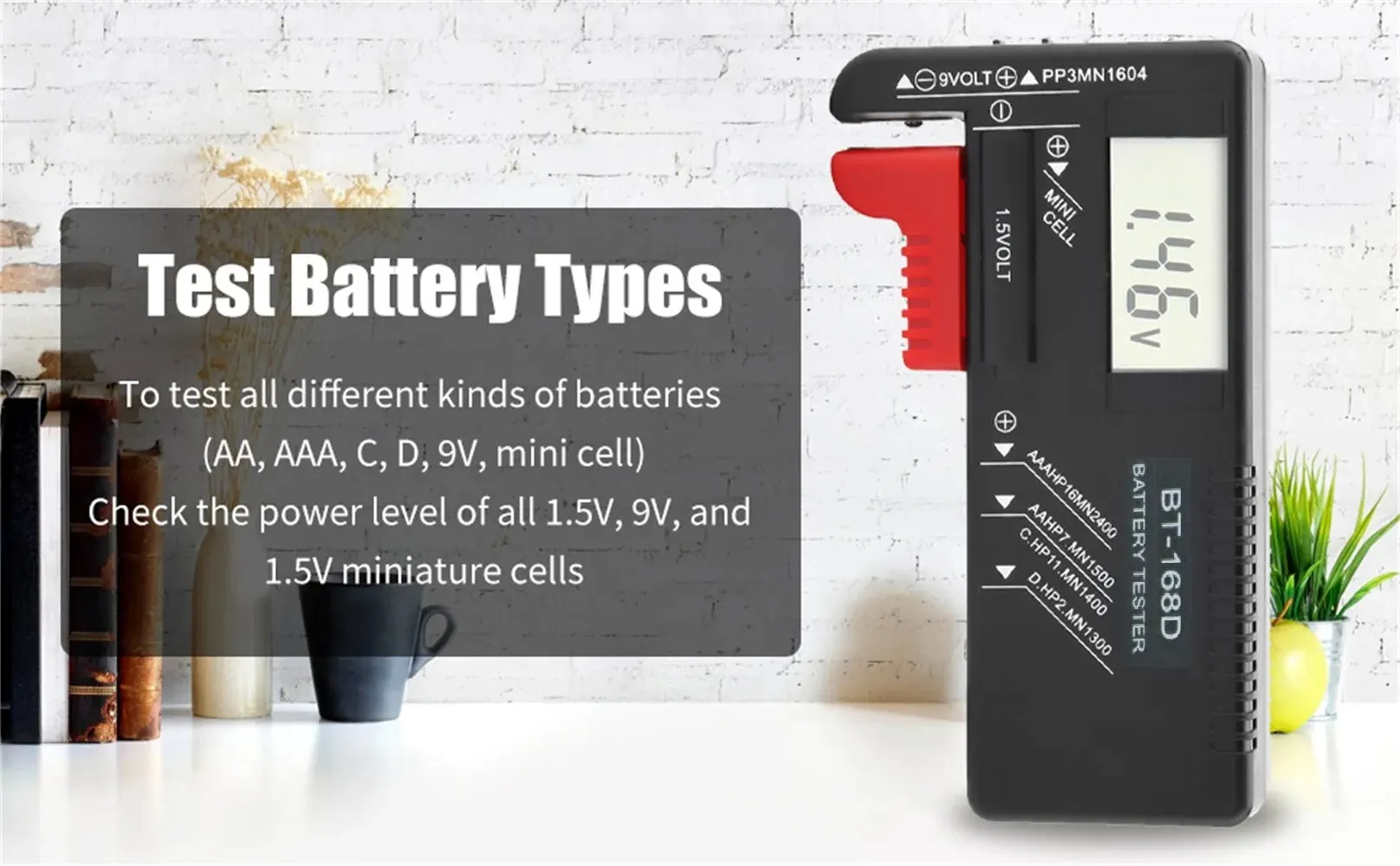 Battery Tester Universal Digital LCD Battery Checker AA AAA C D 9V 1.5V Button Cell Battery Voltage Tester BT-168D