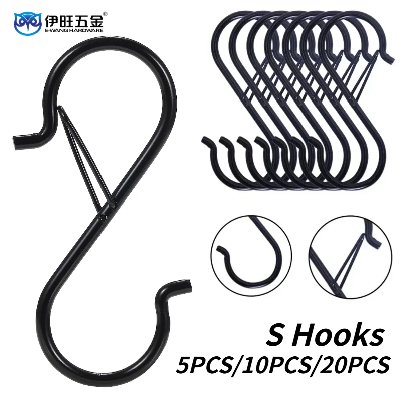 5/10/20PCS Heavy‑Duty S‑Hooks Spring Buckle Anti‑Fall Metal Hooks Multifunctional Kitchen Closet Storage For Pots Bags Clothes