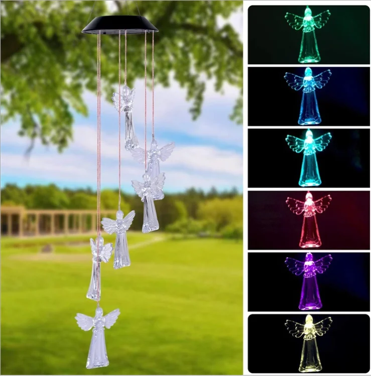 Solar Chimes Light Garden Hanging Lights Angel Shape Colorful Energy Saving Romantic Led Birthday Gift Party Night Light