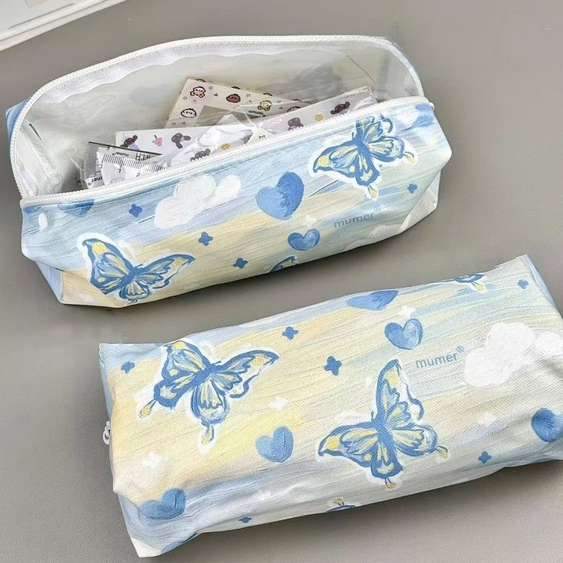 Cute Butterfly Pencil Case Creative Oil Painting Pattern Simple Pencil Bag Large Capacity Multifunctional Stationery Storage Bag