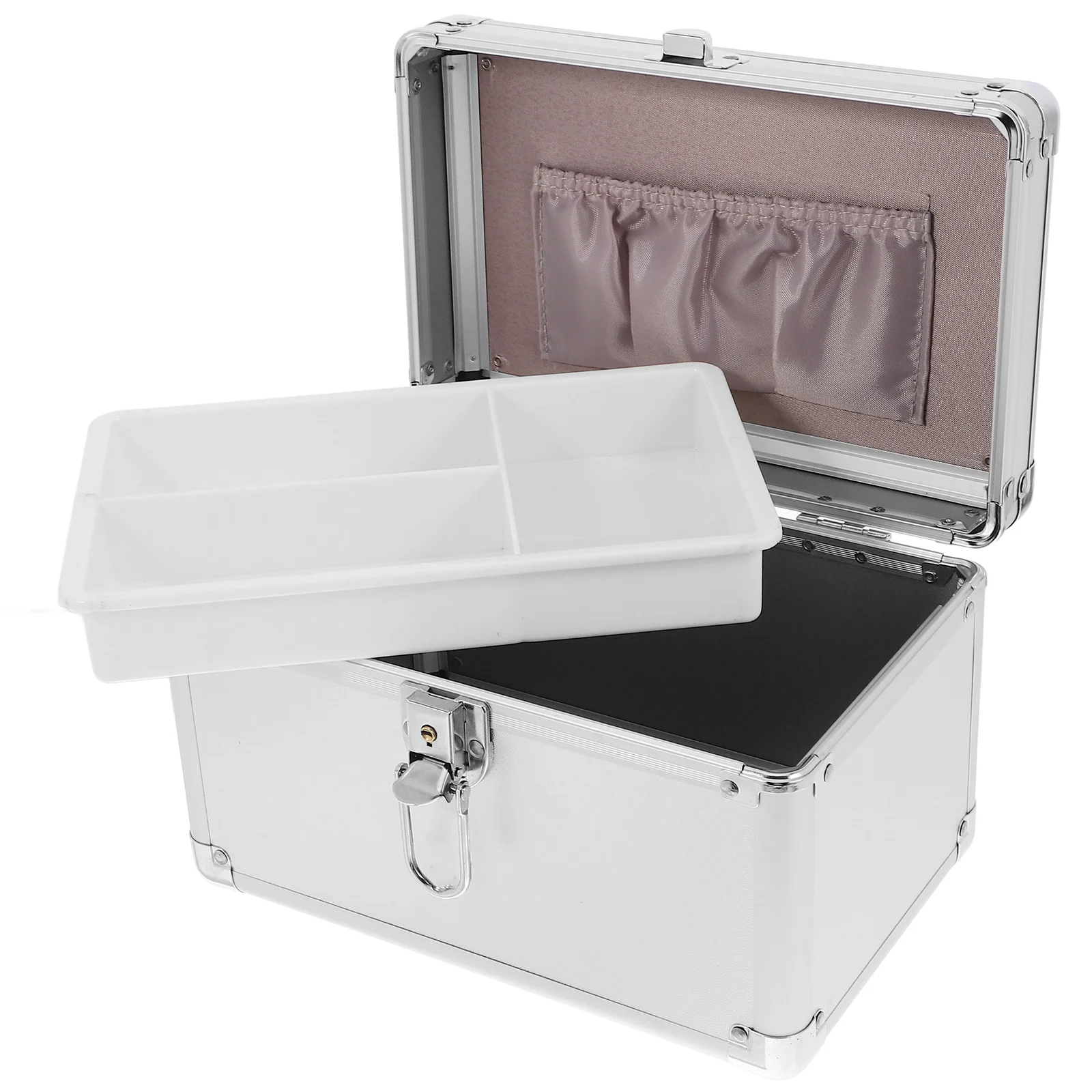 صندوق دواء محمول من سبائك الألومنيوم بطبقة مزدوجة وحقيبة حمل ذات سعة كبيرة مع مقبض منظم تخزين الأدوية للمنزل