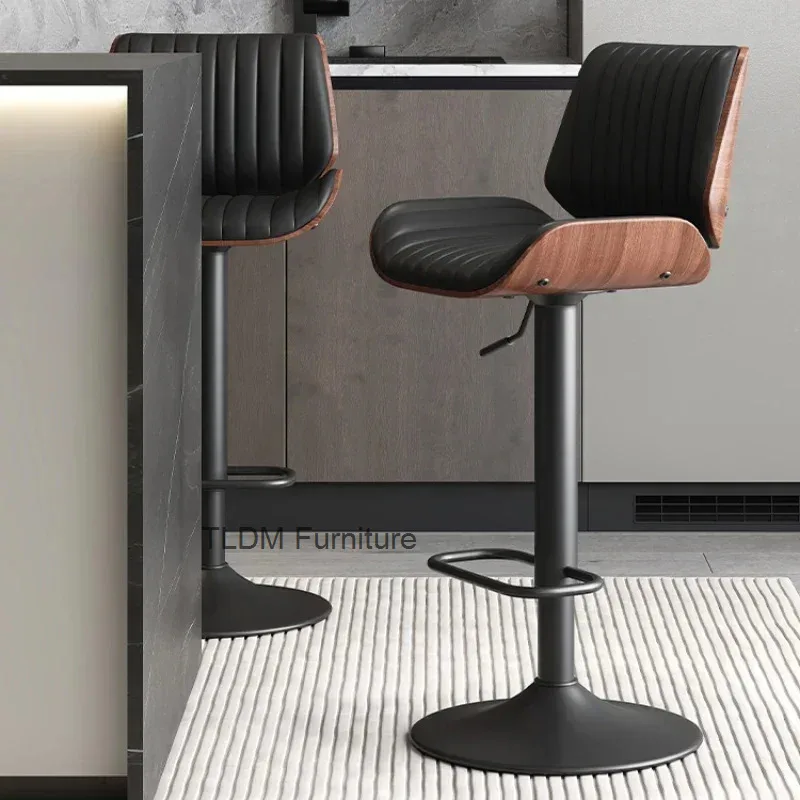 

Luxury Solid Wood Bar Chair Home Nordic Leather Bar Stool Island Platform Designer Modern Simple Chair Benches for Kitchen Bar