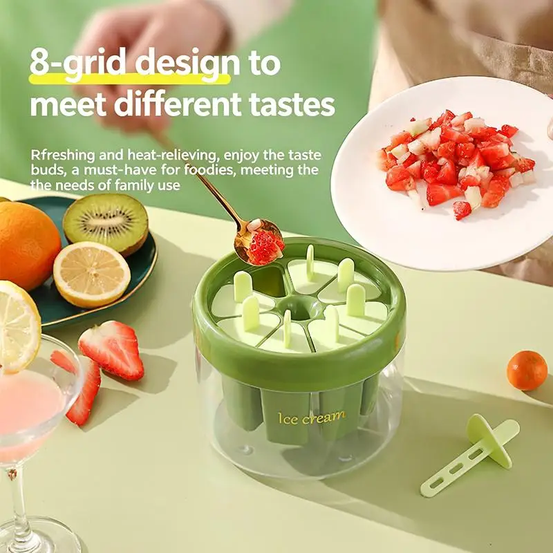 Food Grade Ice Cream Maker 8 Cavity Clear Plastic Base Reusable Ice Cube Tray With Handle for Home Camping Use
