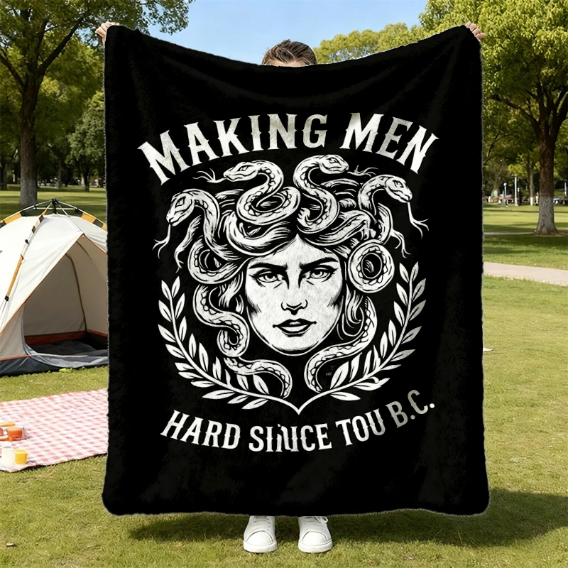 Making Hard Since 700 BC Funny Feminist Flannel Blanket, Greek Mythology Graphic Flannel Throw for, Bold Ancient
