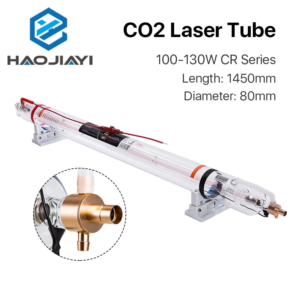 CR Series CR100 100-130W CO2 Laser Tube Length 1450mm Dia.80mm Upgraded Metal Head Glass Pipe for CO2 Laser Machine