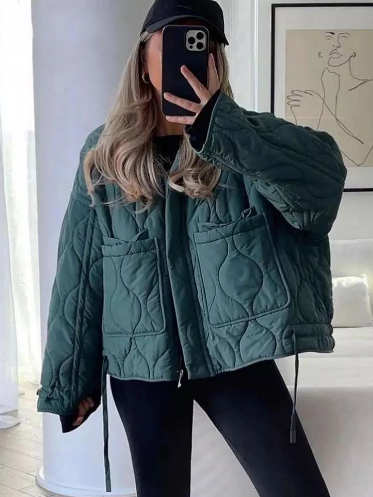 패션 레트로 코트 여성 캐주얼 루즈 스탠드 칼라 버튼 경량 다운 코튼 재킷 윈드브레이커 2025 신상 가을 스트리트웨어