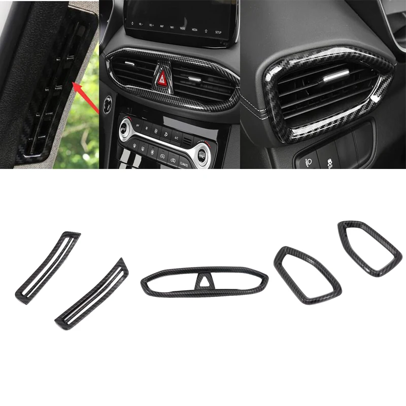 For Hyundai Santa Fe 2019-2023 Carbon Fiber Interior Accessories Air Condition Outlet Vent Cover Trim Center Side AC Covers