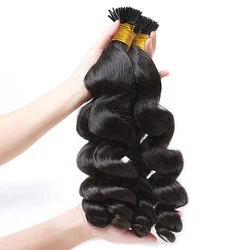 I Tip in Human Hair For Braiding Loose Wave Kinky Peruvian Natural Black I Tips Virgin Raw Hair Extension Microlinks For Black