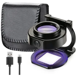 25X Loupe Magnifier With 6 Light USB Three-Folding Desktop Portable Metal Eye Loupe Scale Sewing Magnifing Glass