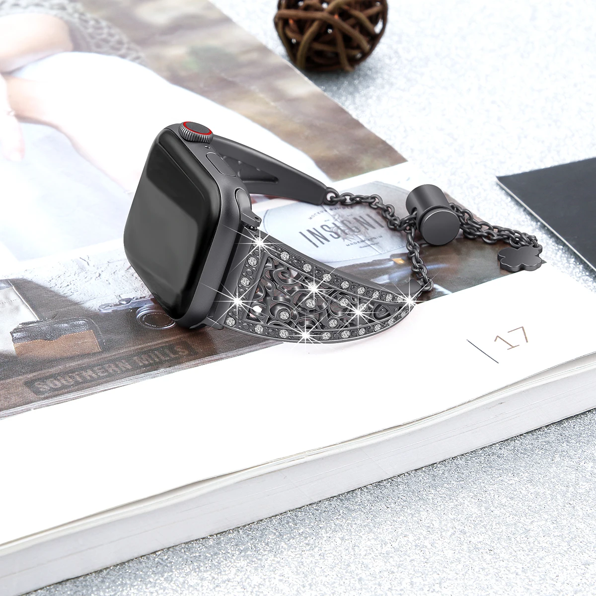 Bling bandas de metal compatível com a apple assistir banda iwatch se série 7 6 5 43 2 1 elegante jóias pulseira de diamante