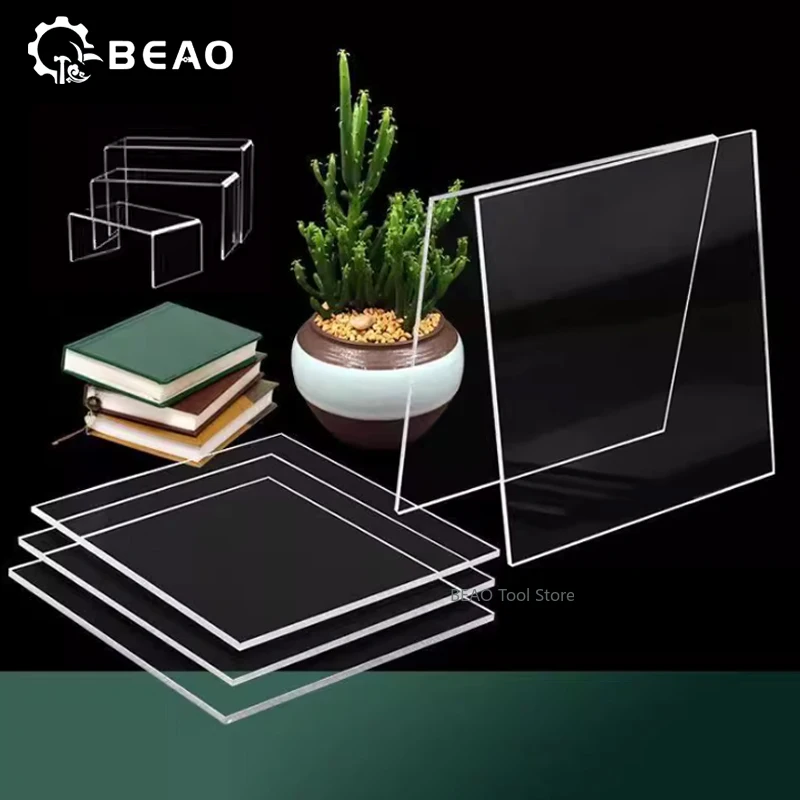 Transparansi Tinggi Lembaran Akrilik Buatan Tangan DIY Bahan Kaca Organik Papan Kotak Display Plexiglas Bening Tebal 1Mm ~ 15Mm
