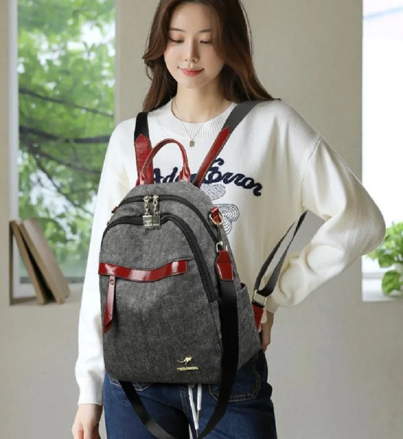 New Korean Fashion High Quality Denim Travel Backpacks Women's Double Zipper Shoulder Bags Laptop School Bag Crossbody Bag
