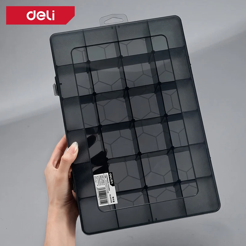 DELI 9-24 Compartment Clear Storage Box, Plastic Organizer Container for Jewelry, Beads, Earrings & Screws