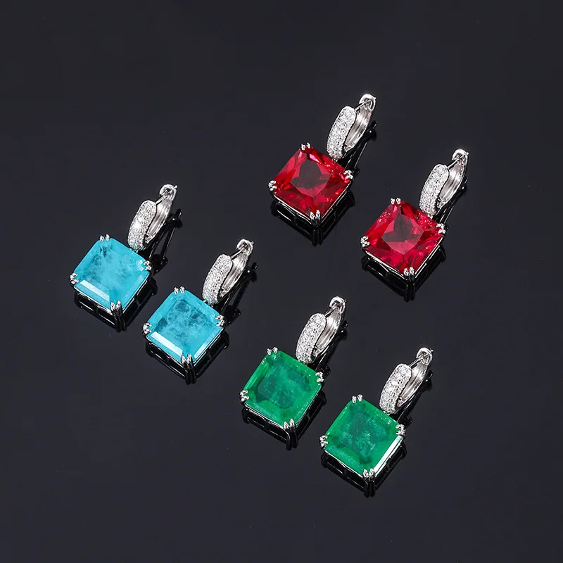 

S925 Sterling Silver Main Stone 12*12mm Square Pendant Emerald Paraiba Fine Jewelry for Woman 2022 Luxury Kawaii Birthday Gift