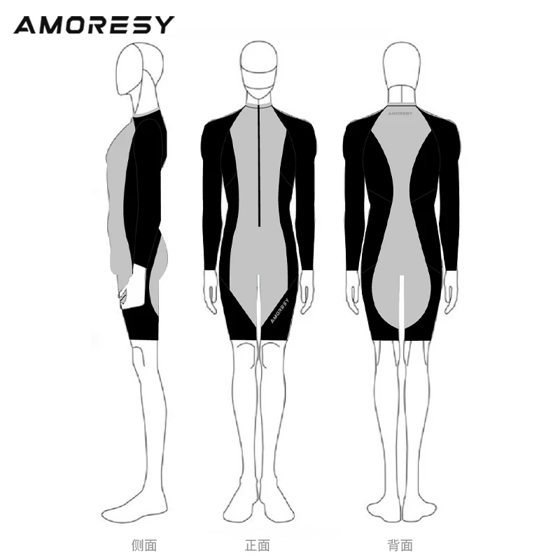 AMORESY-Combinaison brillante à fermeture éclair sur le devant pour homme, combinaison à manches longues, collants de course en spandex, fitness,