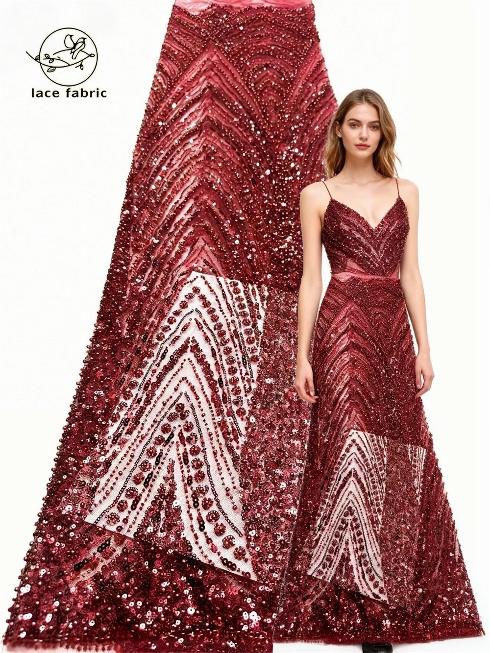 

Wine High-End Luxury Beads French Embroidery 2026 Groom Lace Fabric African Nigerian With Sequins Fabric For Wedding Dress Sew