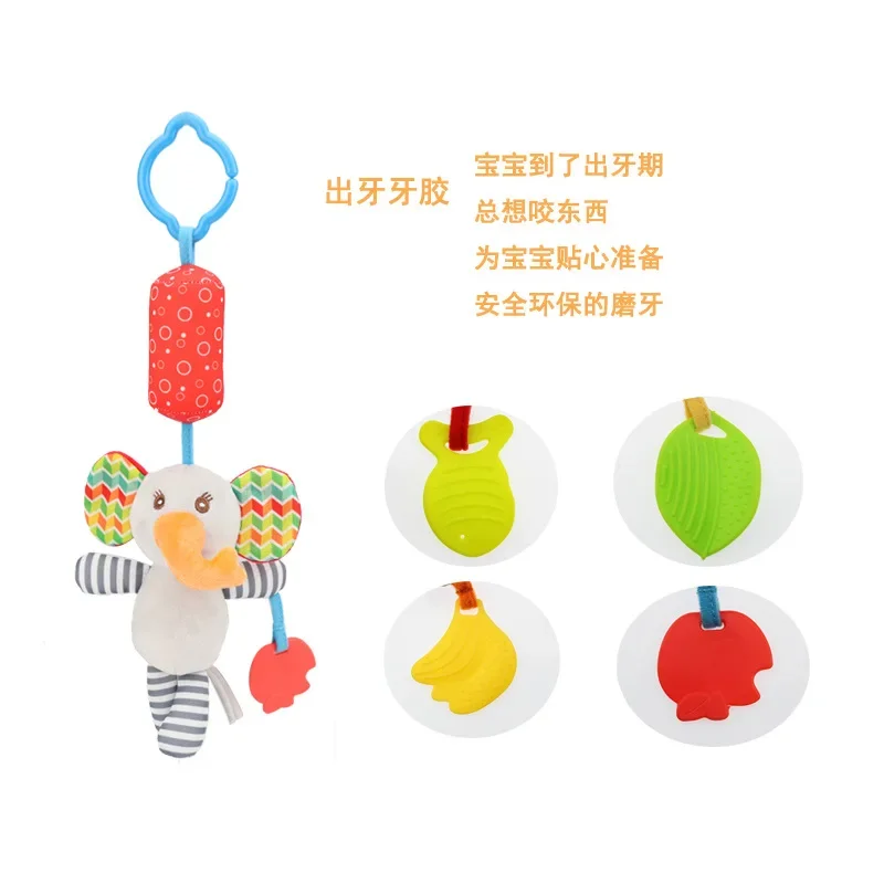 Baby Plush Toy Baby Stroller Bed Hanging Cartoon Animal Wind Chime Toy Newborn Soothing Doll Ringing Bell rattle Toddler Toys