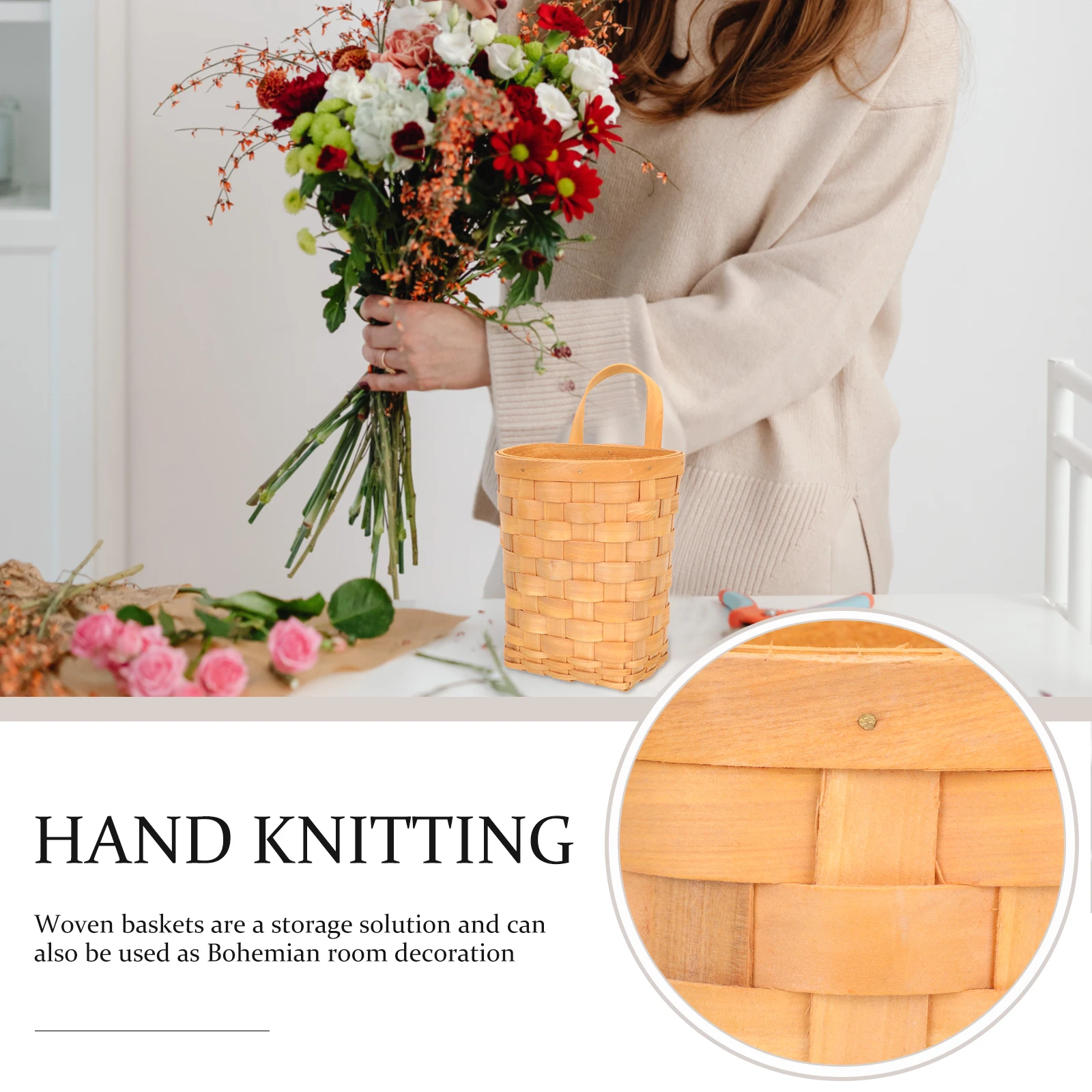 

Storage Basket Rattan Hanging Baskets for Organizing Drawer Hyacinth Wooden Woven Shopping