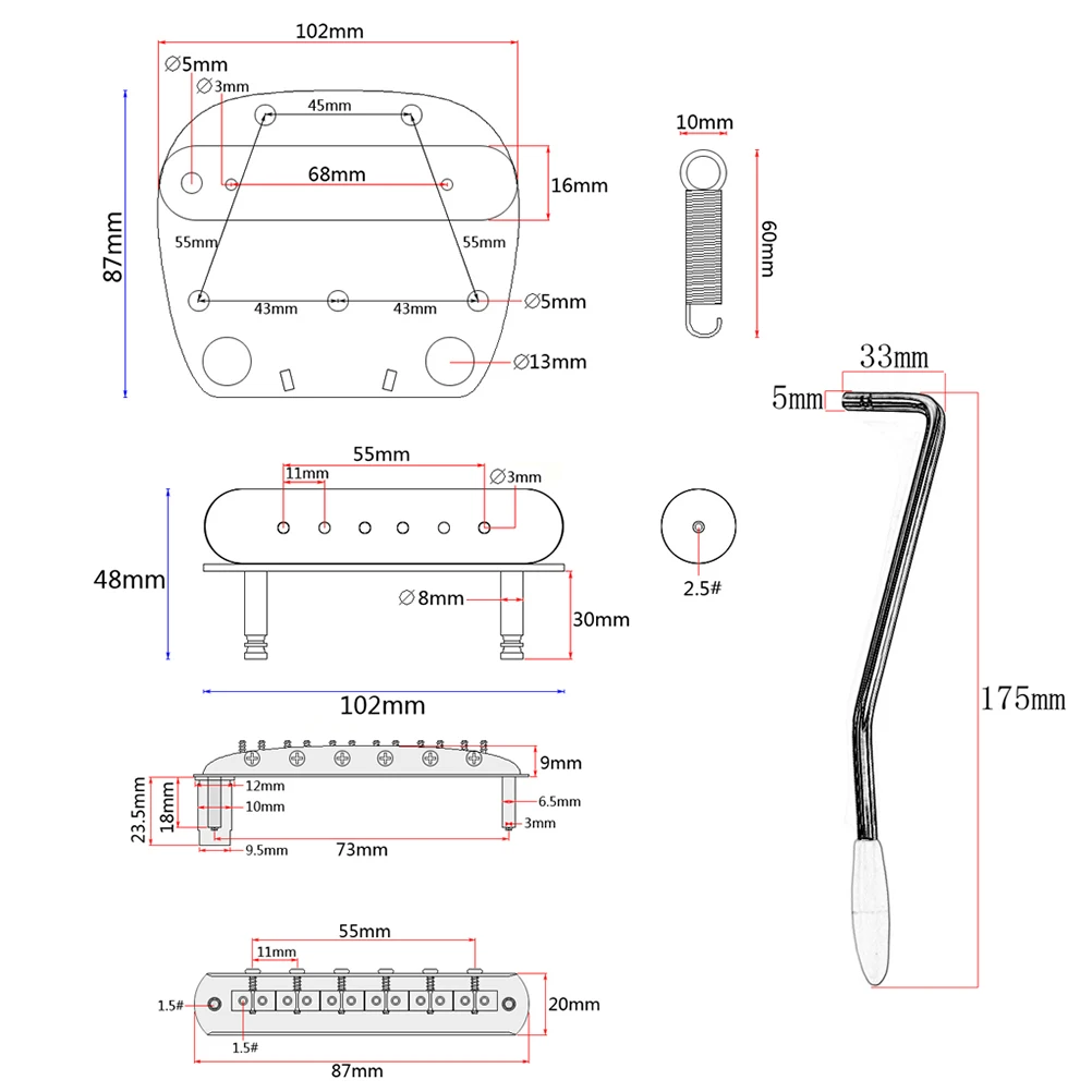 

Guitar Tremolo Bridge Tailpiece Durable Replacement Parts for Guitar Accessories Includes Springs Wrenches Whammy