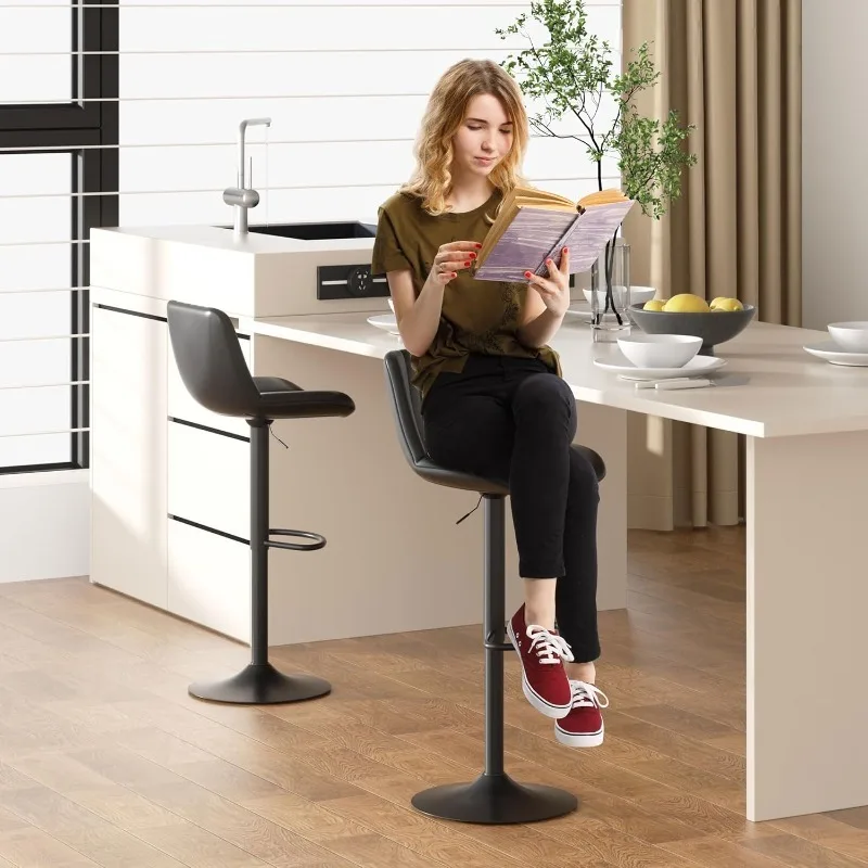 مجموعة مقاعد البار مكونة من 2، مقاعد دوارة من جلد البولي يوريثان قابلة للتعديل، مقعد بار بارتفاع مضاد مع مقعد بار لطاولة المطبخ الخلفية #2
