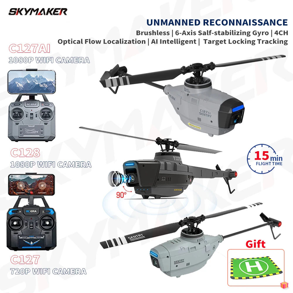 C127AI C127 C128 Pro RC Helicopter with Wifi FPV Camera 4CH 6-Axis Gyro 2.4G Remote Control RC Helicopter Kids Toys For boys