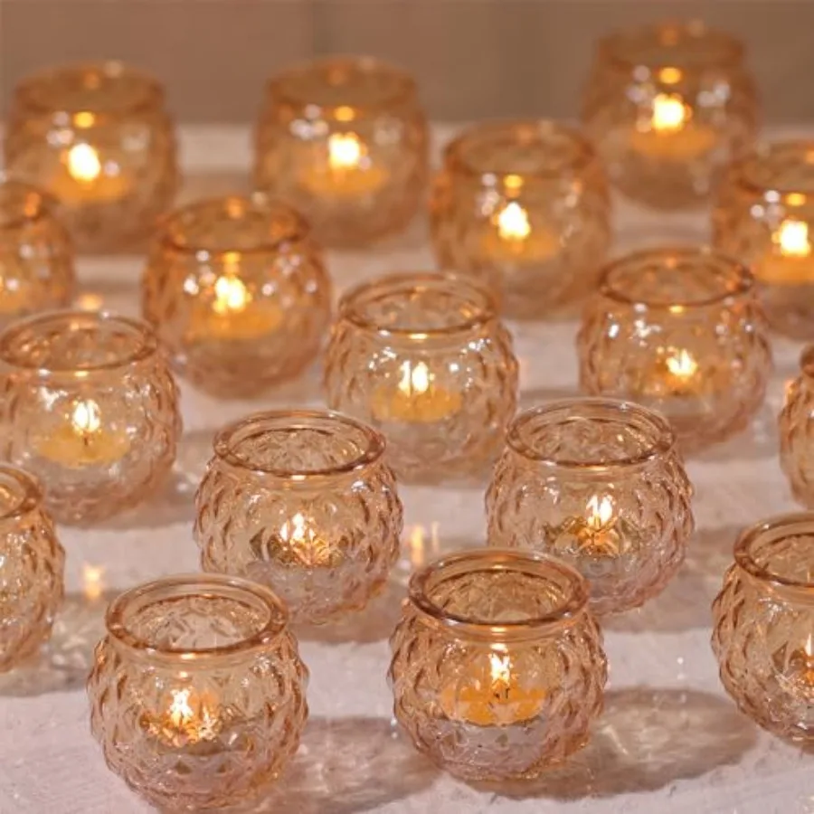 

48Pcs Gold Votive Candle Holders - Round Glss Candle Holders Bulk for Table Centerpiece, Tea Lights for Wedding Shower, Party a