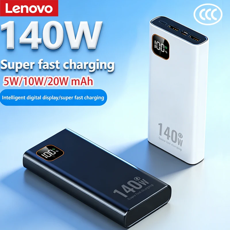 Внешний аккумулятор Lenovo 140W, 500000 мАч, высокая емкость, сверхбыстрая зарядка, портативное зарядное устройство CCC для iPhone, Samsung, Huawei 2026