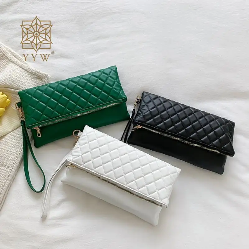 

Envelope Clutch Bag Women Argyle PU Leather Wristlet Handbag Shopping Traveling Portable Small Purse Designer Lady Wallet Bag