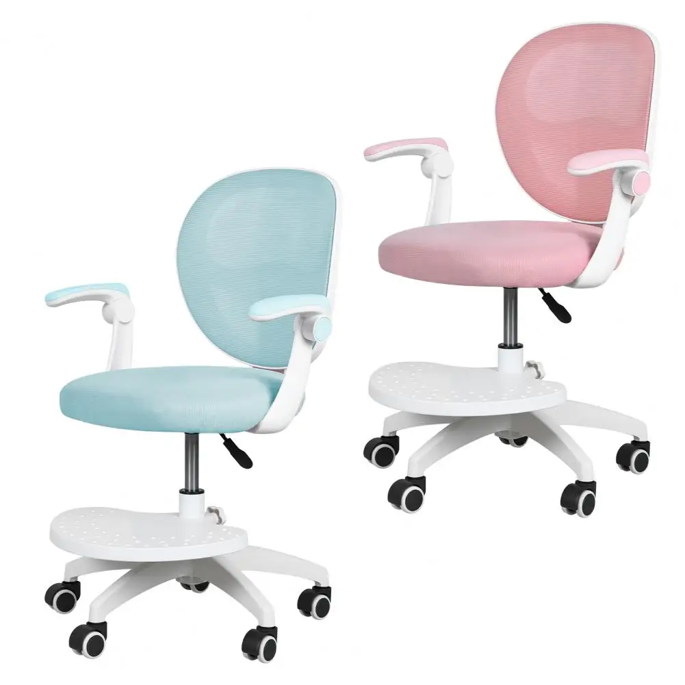 Kids Computer Chair, Children Study Chair With Adjustable Footrest & Flip Arm, 360-degrees Swivel Mesh Office Chair For Home