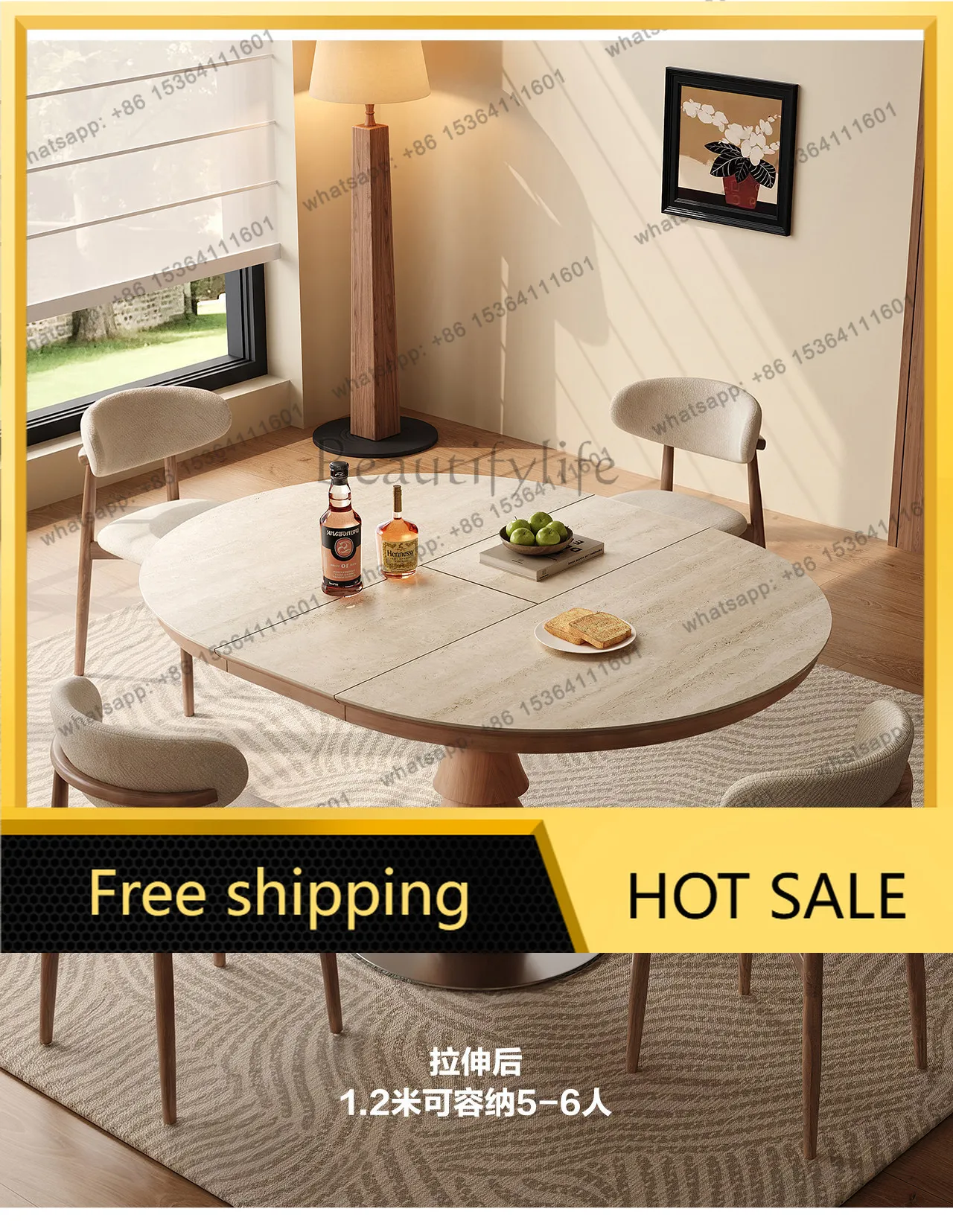 Factory Direct Sales Slate Dining Table Variable Round Table Household Retractable Premium Sense Travertine Dining Table