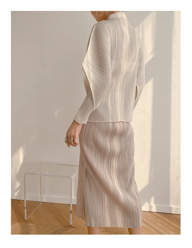 Miyake Plissiertes Einreihiges Hemd 2025 Sommer Neu Hochwertiges Plissiertes Retro-Trend Stehkragen Dünnes Hemd – Detail 4