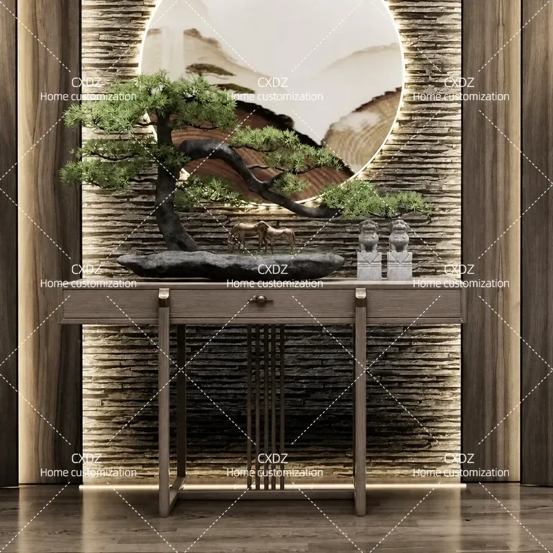 New Chinese Style Entrance Partition Screen Zen Ash Wood Custom Furniture for Home Tea Room Office Rest Area Decor