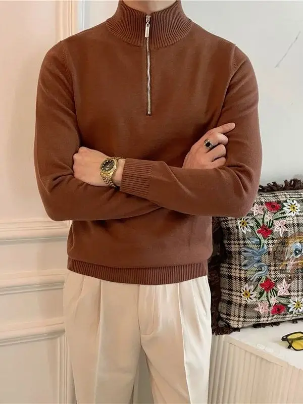 

Retro Collar Long Sve Knitted Sweater Men Women Autumn Winter Busin Casual Inner Wear Base irt plus Size