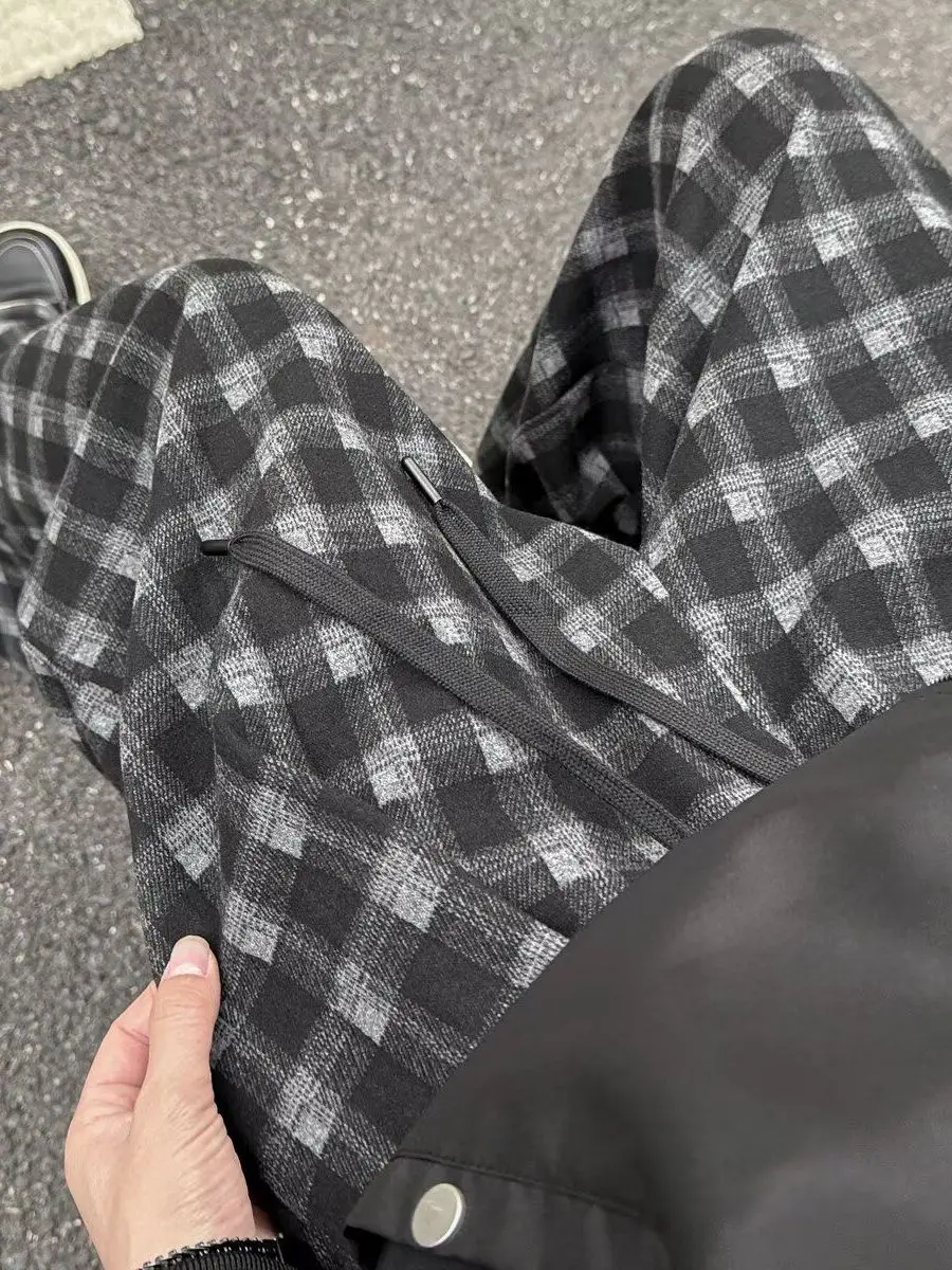 

New 2025 Plaid Pants Loose Casual Pear ape Slimming Faionable Casual Wide Leg Balloon Pants High Waist Polyester Fiber