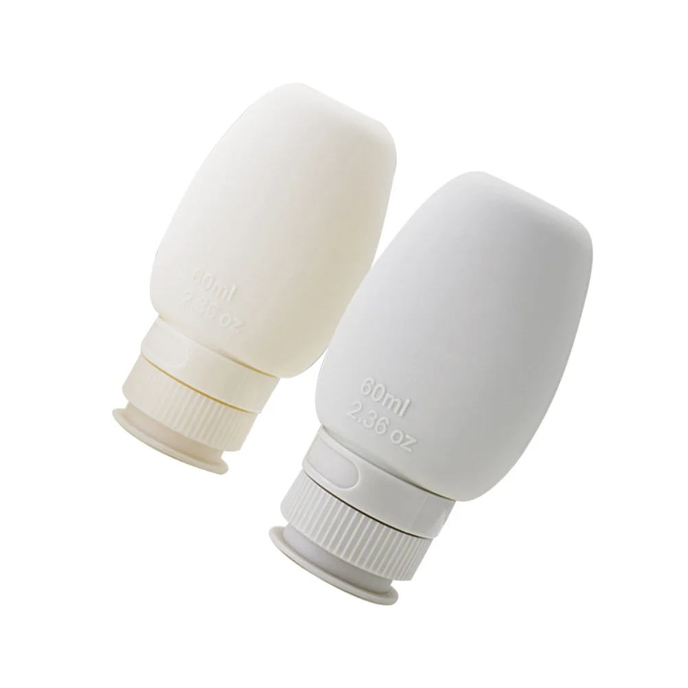 2 Stück Silikon-Reiseflasche, 60 ml, auslaufsicher, nachfüllbar, Behälter für Toilettenartikel, Shampoo, Lotion, Sonnencreme, tragbar, für Camping, Wandern