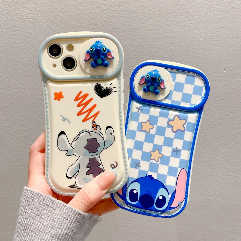 Disney Cute Stitch Push window Lens Protection Case For iPhone 14 13 12 11 Pro Max 14 Plus case Cute Cover Sweet Phone Case