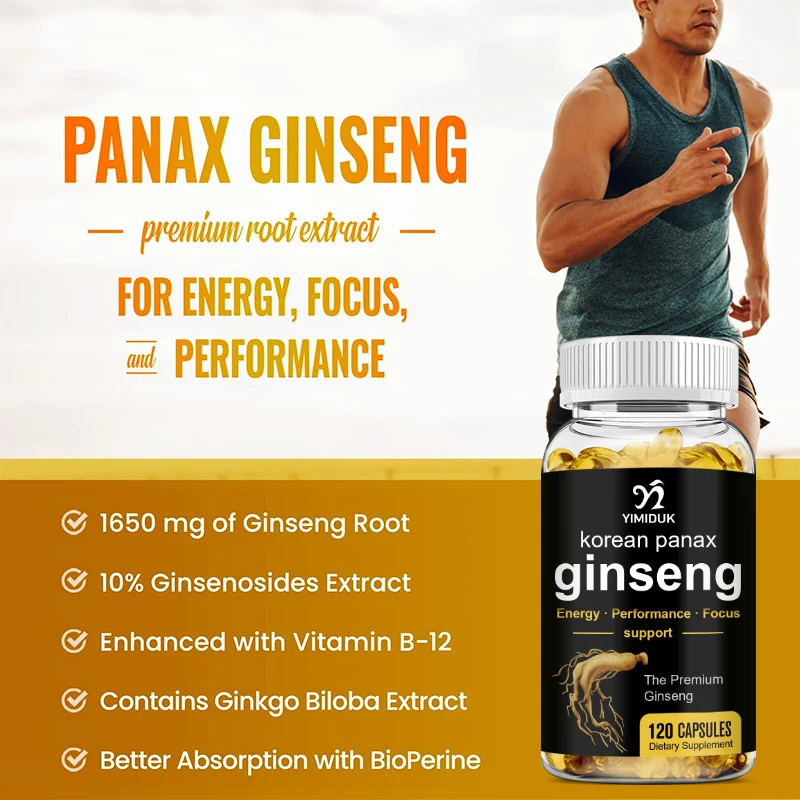 Achetez-en 2, obtenez-en 2 gratuitement! Capsules coréennes Panax Ginseng, avec vitamine B12, soutient l'énergie et le soulagement du stress, adaptène, la concentration et la fatigue
