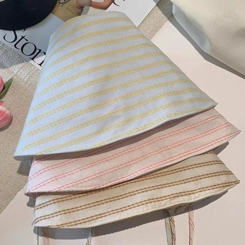 Candy Color Ponytail Sun Hat Outdoor Panama Beach Sun Cap Korean Spring Summer Striped Strap Bucket Hat For Women Men Foldable